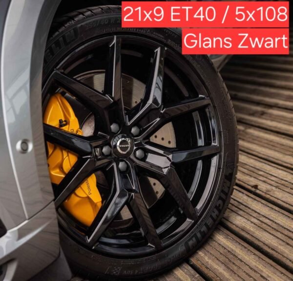 FORH7573 21'' Velgen 5x108 R Line Look model Velgen Set. Hoogglans Zwart kleur
