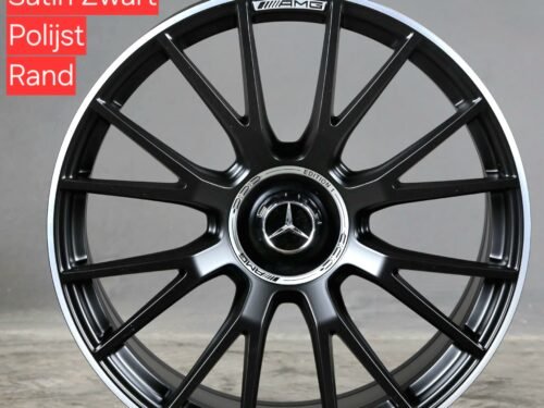 HWLA7207 19'' 5x112 Y Spaak 2026 Model AMG Look Velgen Set Satin Zwart Met Lip Gepolijste Rand Kleur