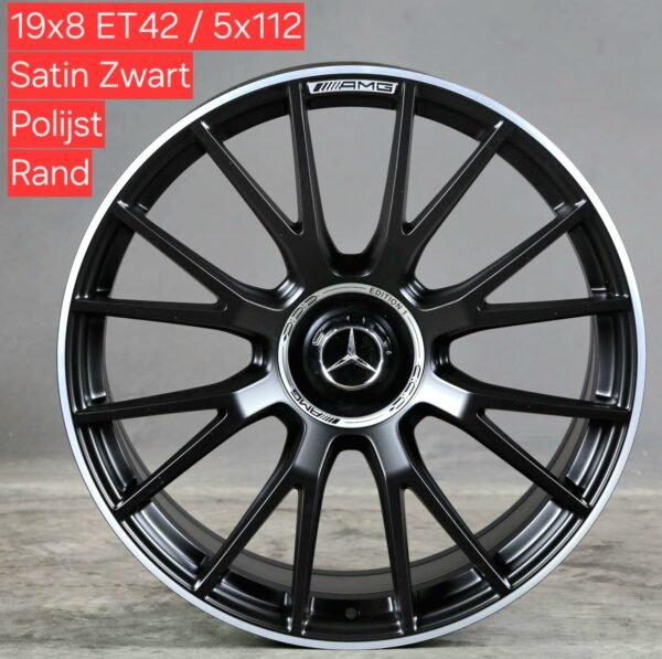 19'' 5x112 Y Spaak 2026 Model AMG Look Velgen Set Satin Zwart Met Lip Gepolijste Rand Kleur