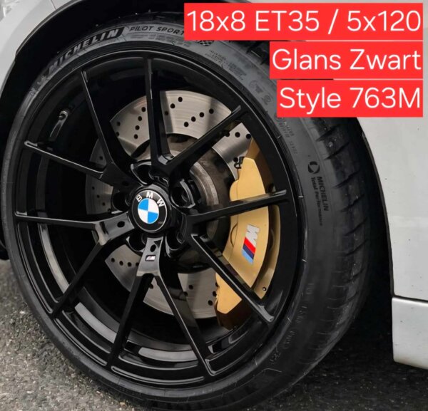 18 Inch 5x120 763M Look Velgen Set Hoogglans Zwarte Kleur